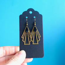 Charger l'image dans la galerie, Boucles d'oreilles éventail graphique bronze noir, boucles d'oreilles Art Déco pierre noir, Une Embellie