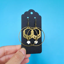 Charger l'image dans la galerie, Boucles d'oreilles créoles hexagone graphique Art Déco noir, blanc, turquoise ou vert