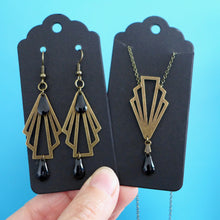Charger l'image dans la galerie, Boucles d'oreilles éventail graphique Art Déco 2 gouttes noires suspendues
