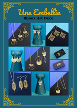 Charger l'image dans la galerie, Collier pendentif graphique gipsy bohème chic demi lune éventail et losange en laiton doré