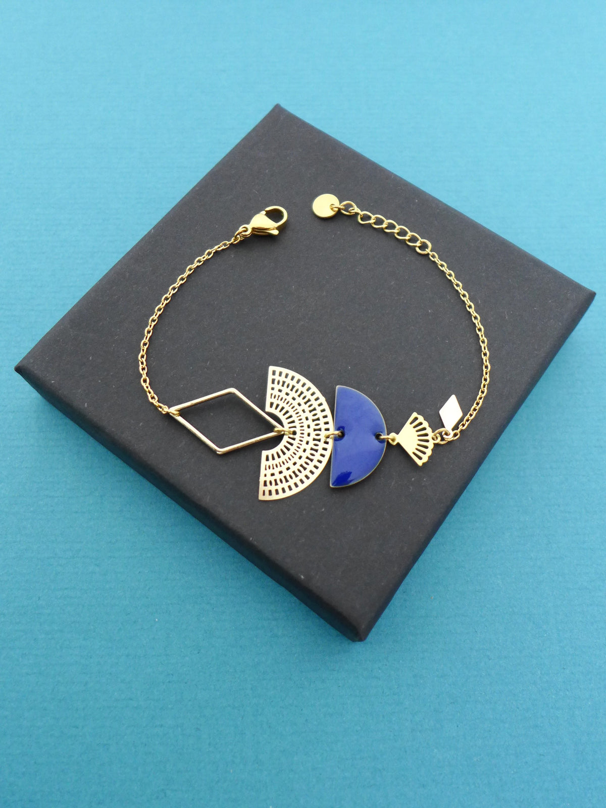 Bracelet graphique art déco doré et bleu