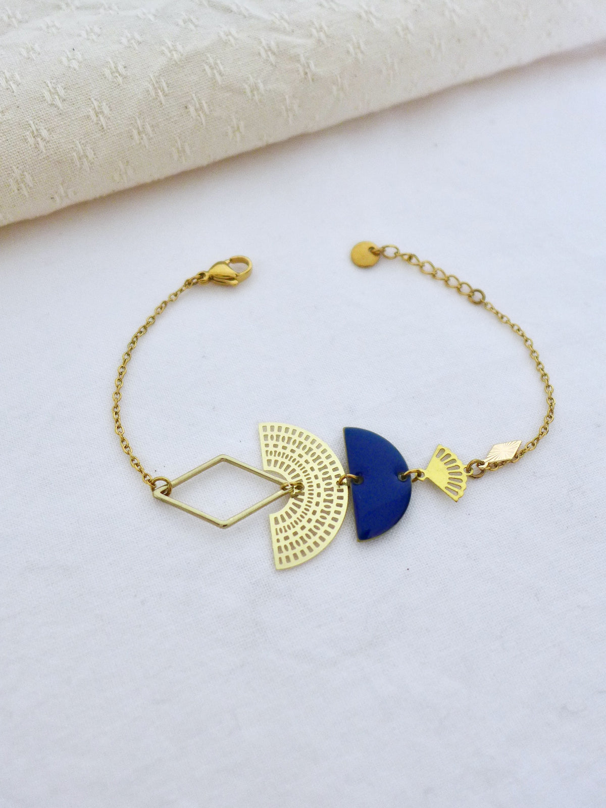 Bracelet graphique art déco doré et bleu