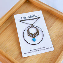 Charger l'image dans la galerie, Collier hexagone graphique Art Déco en laitonbronze et émail noir vert turquoise ou blanc