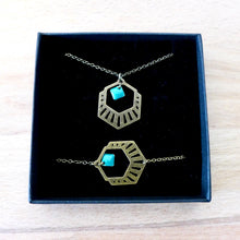Charger l'image dans la galerie, coffret cadeau bijoux assortis bronze et émail bleu canard Une Embellie