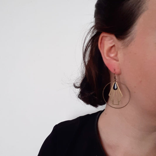 jolie boucles oreilles géométriques vintage noires