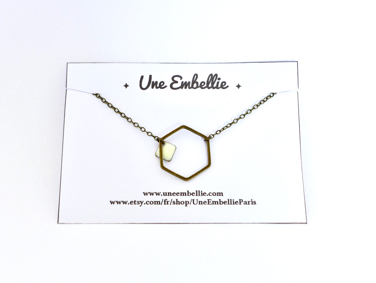 Bracelet hexagone graphique minimaliste et sequin en émail Bijou simple intemporel élégant cadeau pour femme