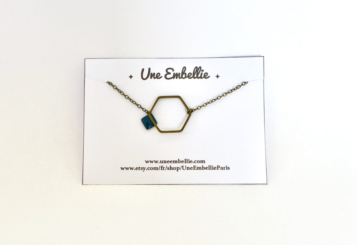 Bracelet hexagone graphique minimaliste et sequin en émail Bijou simple intemporel élégant cadeau pour femme