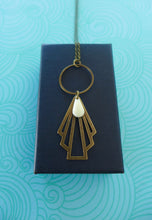 Charger l'image dans la galerie, Parure de bijoux Art Déco collier et boucles d'oreilles graphiques bronze et blanc