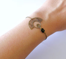 Charger l'image dans la galerie, Bracelet graphique Art Déco en laiton et émail noir