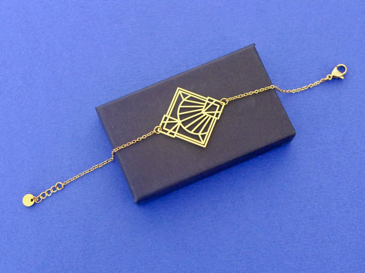 Bracelet graphique Art Déco doré contemporain