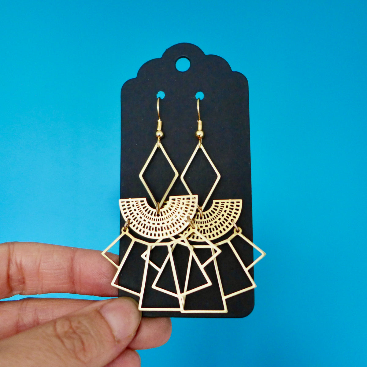 Boucles d'oreilles Art Déco graphiques doré bohème chic égyptiennes