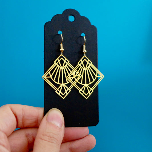 Boucles d'oreilles Art Déco estampe losange graphique doré