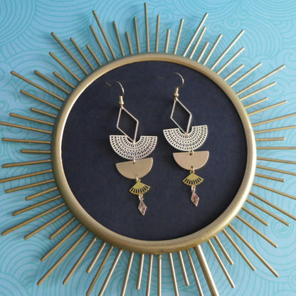 Boucles d'oreilles graphiques Bohème Chic style Gipsy dorées