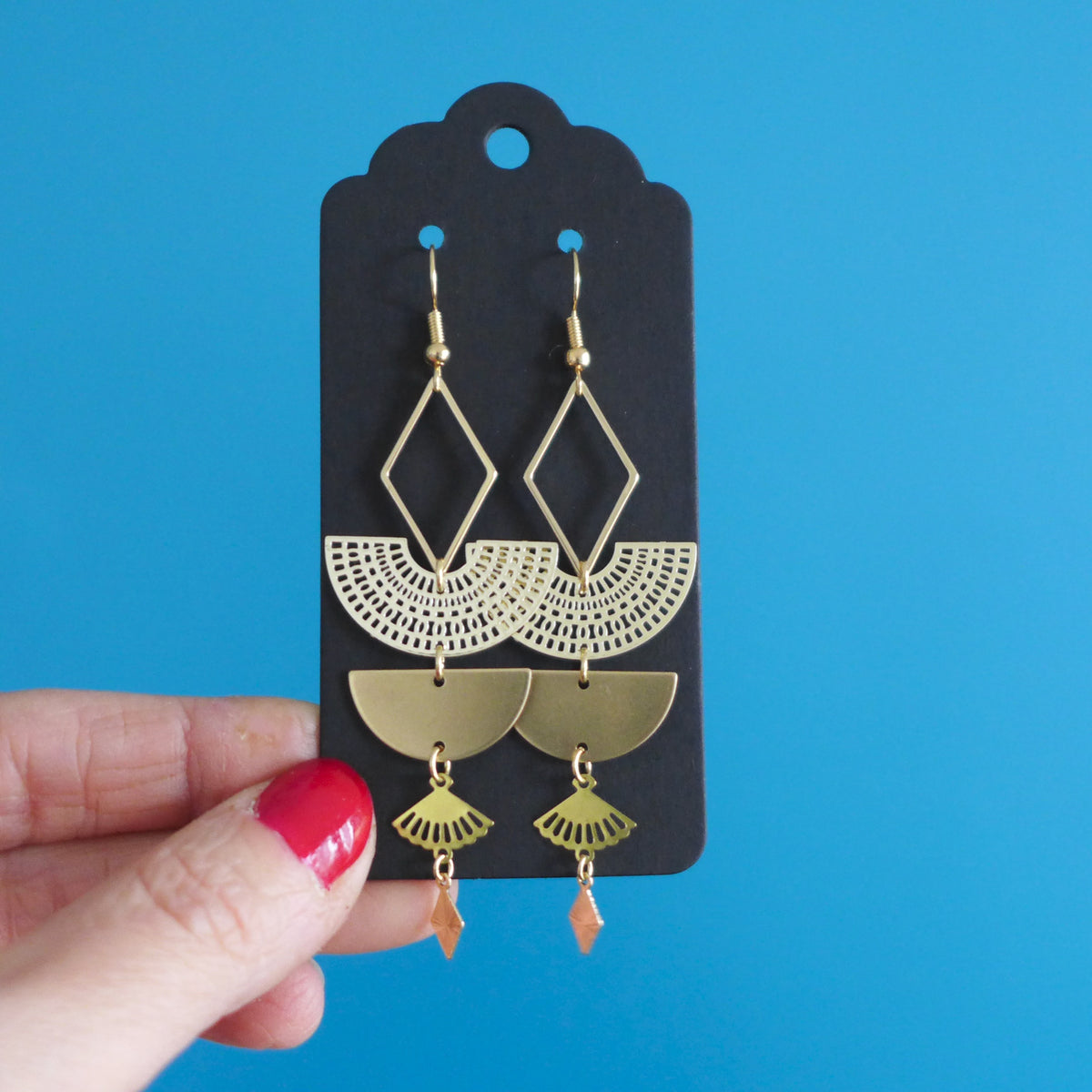 Boucles d'oreilles graphiques Bohème Chic style Gipsy dorées