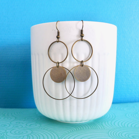 Boucles d'oreilles bohème chic grands cercles bronze