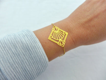 Bracelet graphique Art Déco doré contemporain