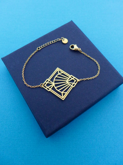 Bracelet graphique Art Déco doré contemporain