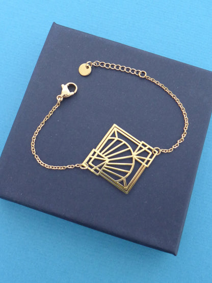 Bracelet graphique Art Déco doré contemporain