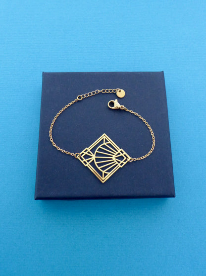 Bracelet graphique Art Déco doré contemporain