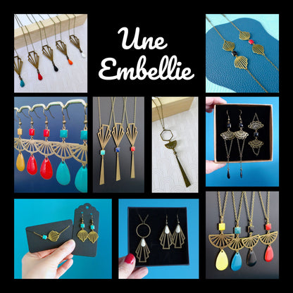 Boucles d'oreilles Art Déco fine estampe éventail bronze et émail noir