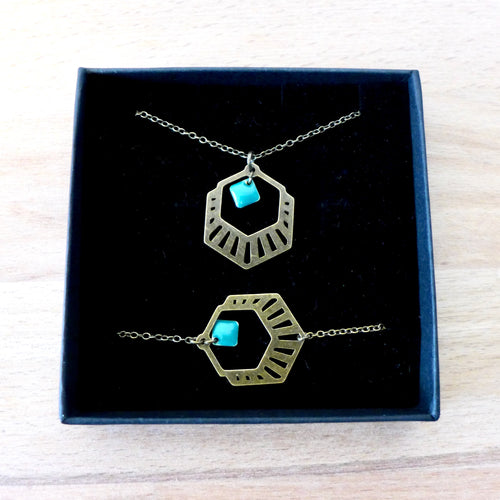 coffret cadeau bijoux assortis bronze et émail bleu canard Une Embellie