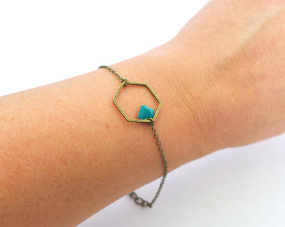 Bracelet hexagone graphique minimaliste et sequin en émail Bijou simple intemporel élégant cadeau pour femme
