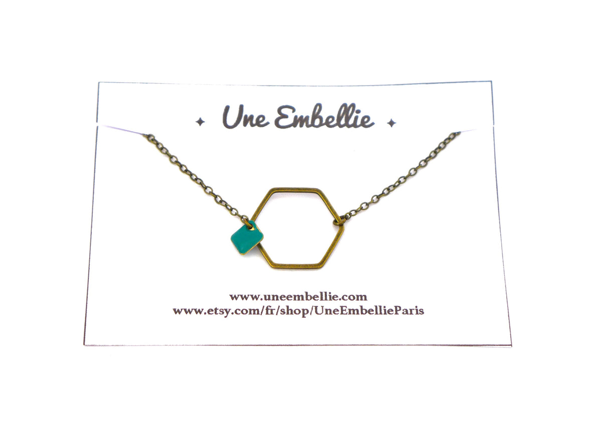 Bracelet hexagone graphique minimaliste et sequin en émail Bijou simple intemporel élégant cadeau pour femme