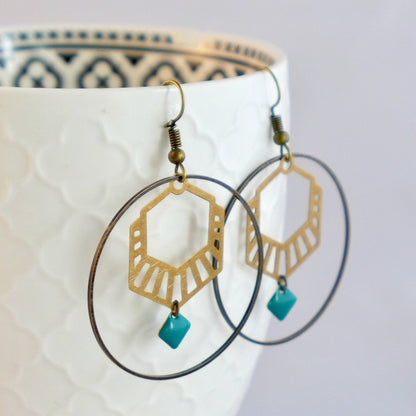 Boucles Art Déco Hexagone Vert Une Embellie